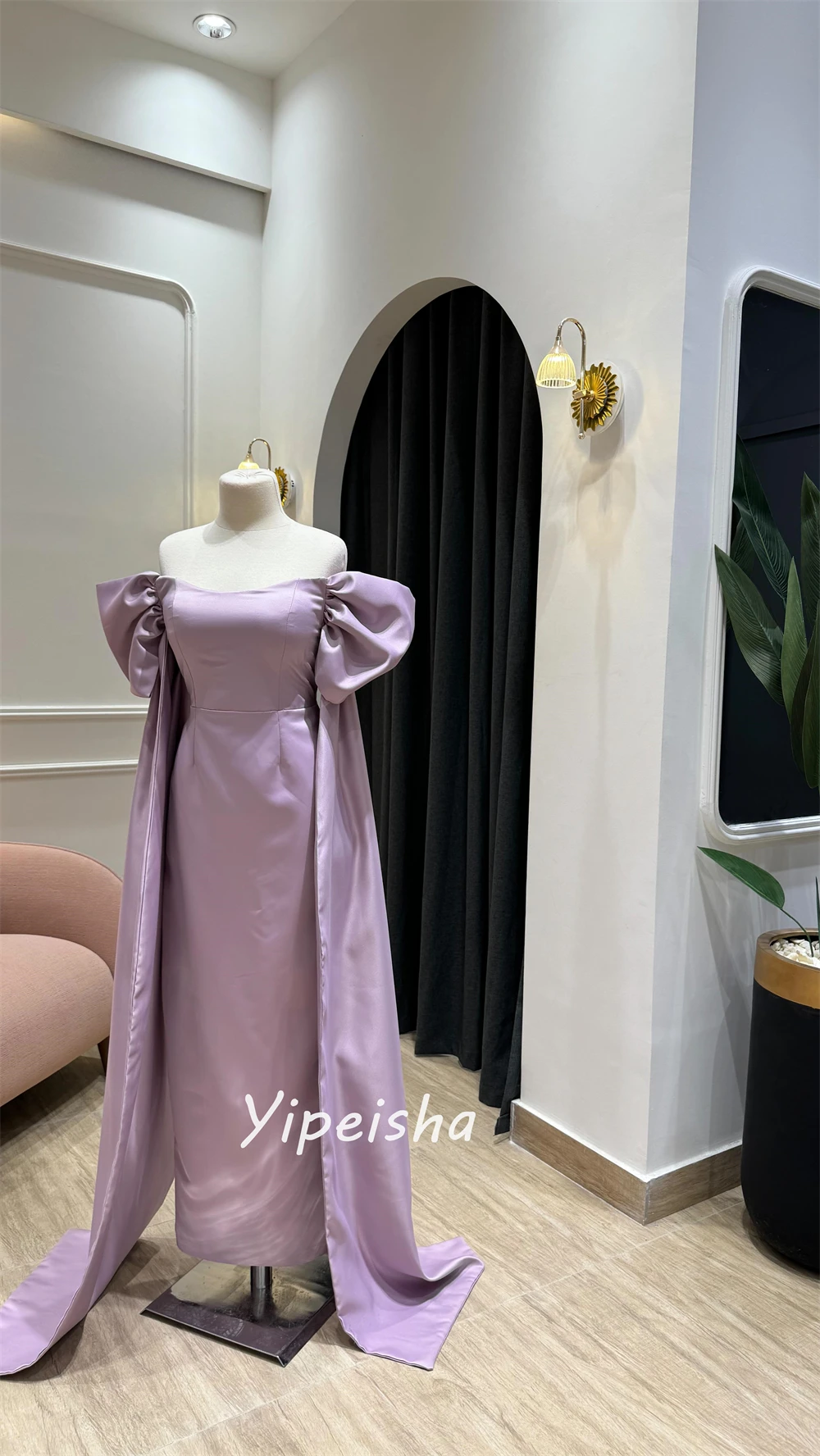 Customized Yipeisha Simple Sizes Available Off-the-shoulder A-line Formal Ocassion Gown Floor length Charmeuse es