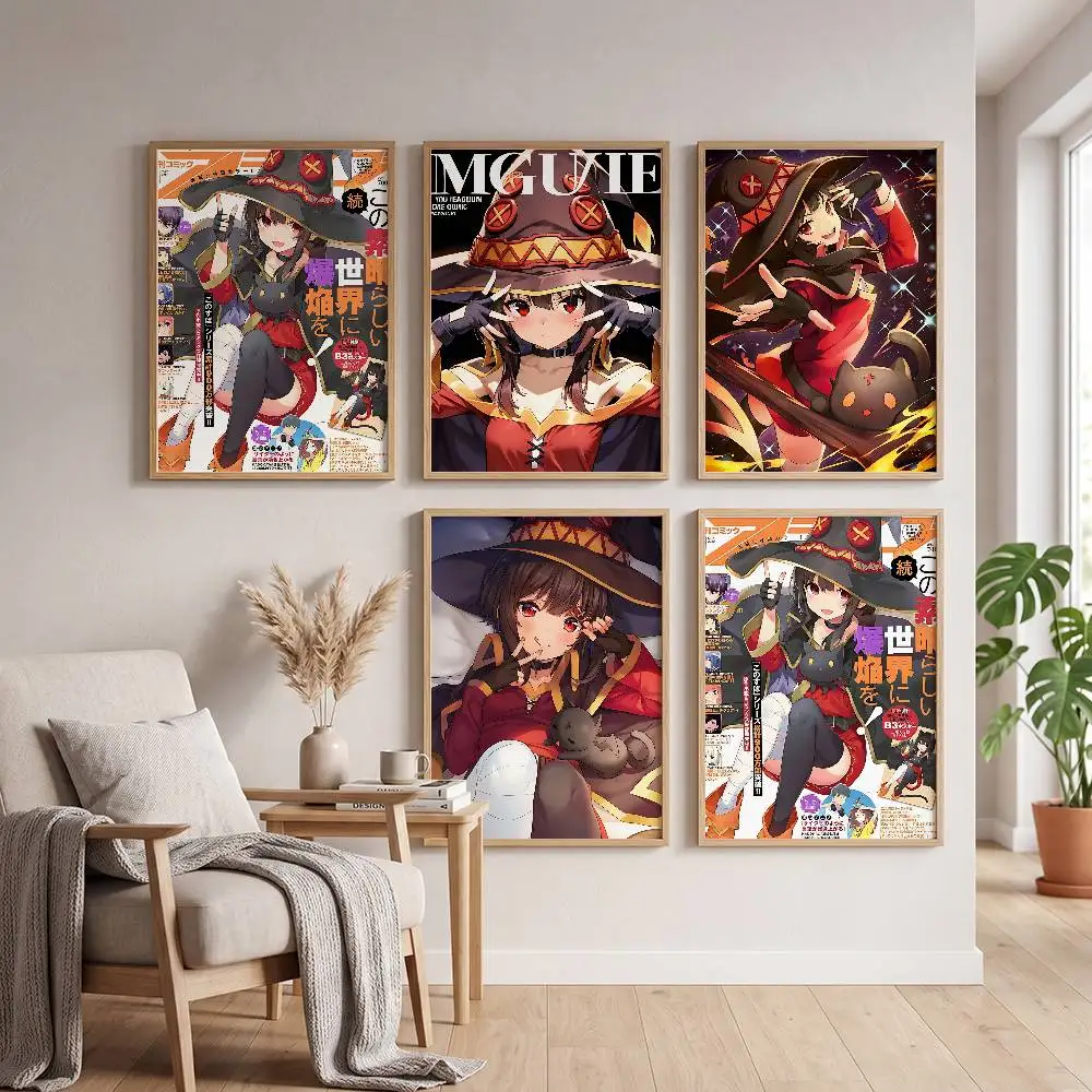 Süßes schönes Mädchen M-Megumin, klassisches Vintage-Poster, selbstklebender Kunst-Aufkleber aus wasserfestem Papier, Kaffeehaus, Bar, Zimmer, Wanddekoration