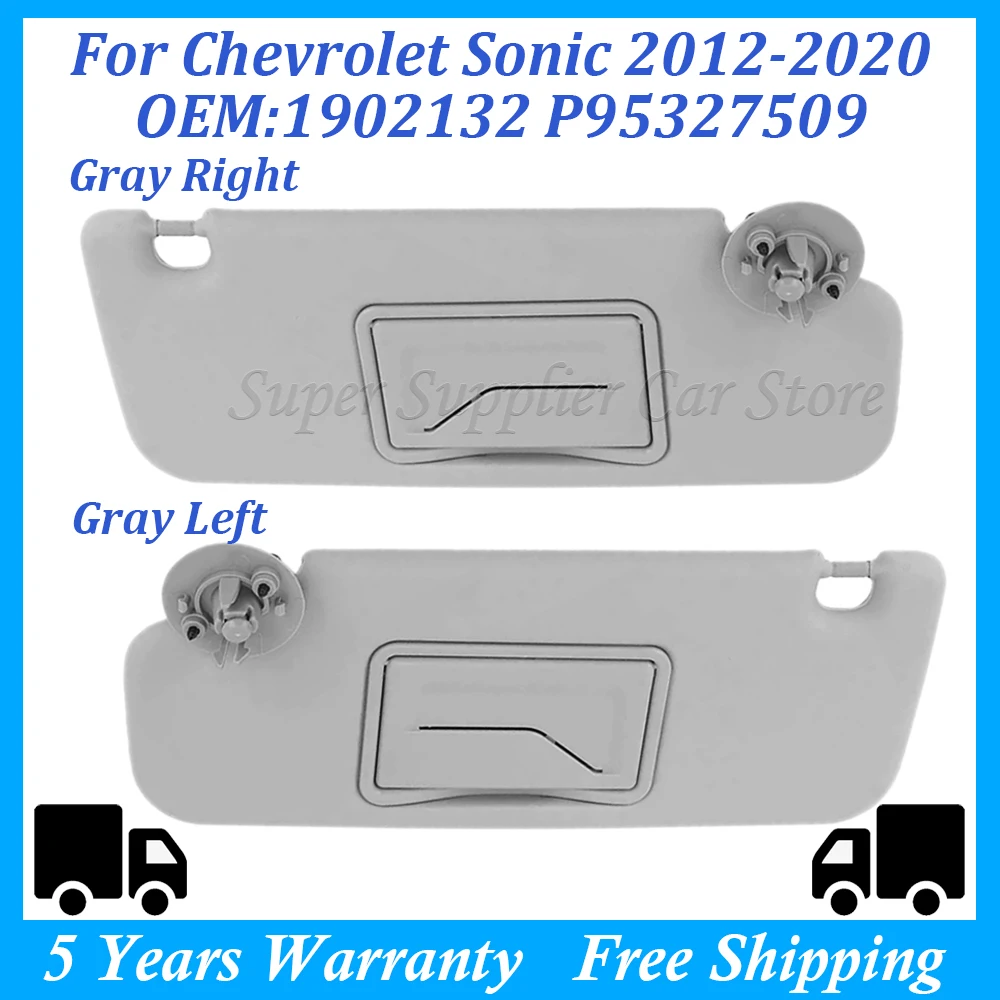 Gray Sun Visor Replacement For Chevrolet Spark 2011-2022 Sonic 2012-2020 Cruze 2009-2014 Aveo 2011-2013 1902132 P95327509