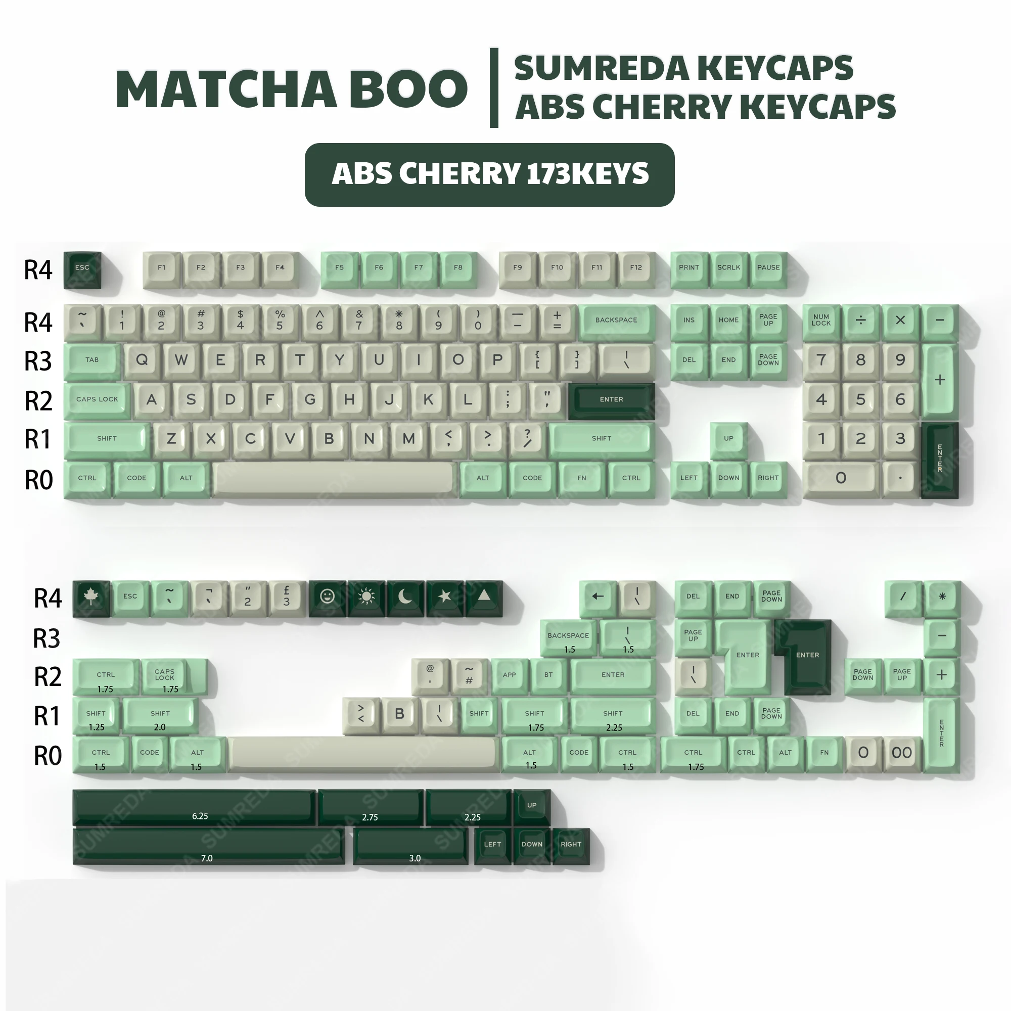 

173 Keys/set Matcha Boo Theme Keycaps ABS Double Shot KeyCaps SA Profile Keycap For Alice Sugar65 Leobog Hi8 Hi75 Keyboard