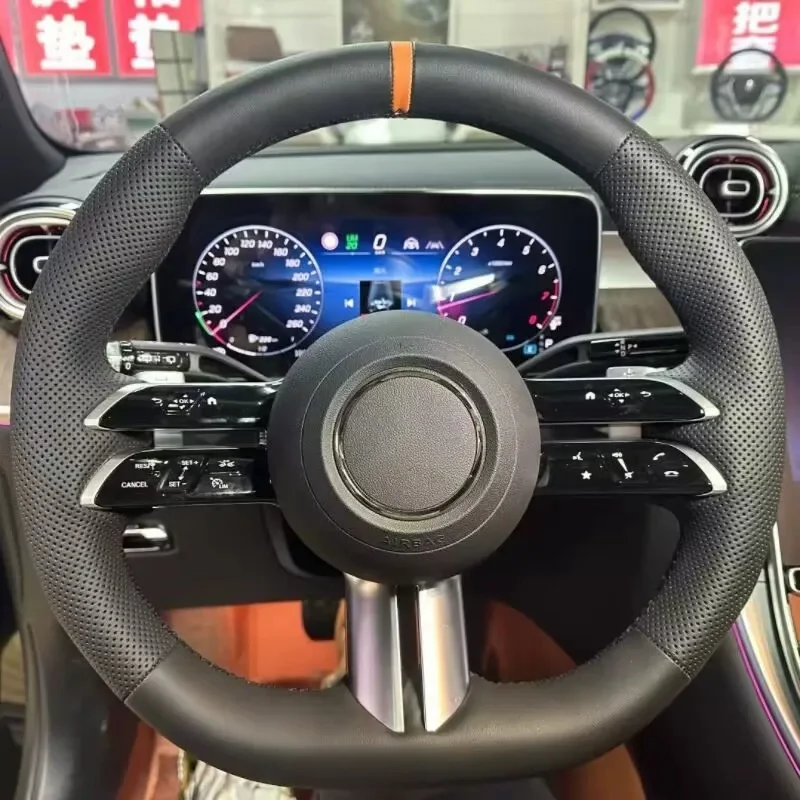 Custom Microfiber Leather For Mercedes-Benz C-Class W206 2022-2023 Car Steering Wheel Cover Car Accessories