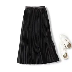 Maxdutti 2026 Fashion Office Ladies French Minimalist Leather Waist And Pleated Skirt Women A-line Midi Skirts Womens