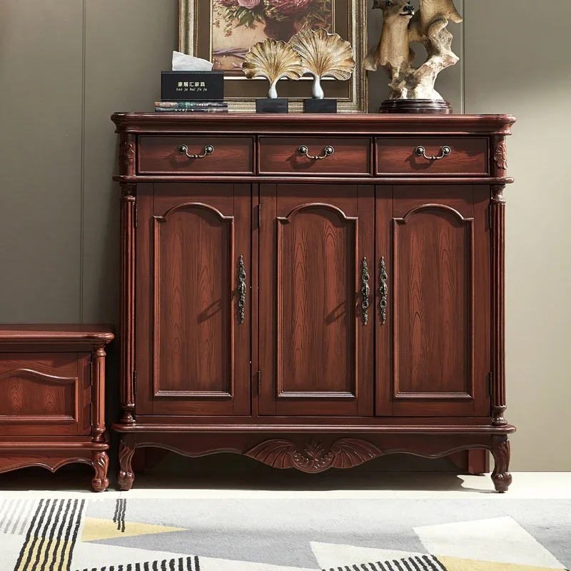 American shoe cabinet solid wood large-capacity retro European multi-layer four-door storage cabinet