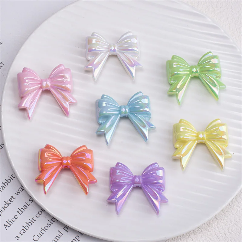 

New style 50pcs/lot color print cartoon bow shape acrylic bowknots beads diy jewelry earring/garment accessory