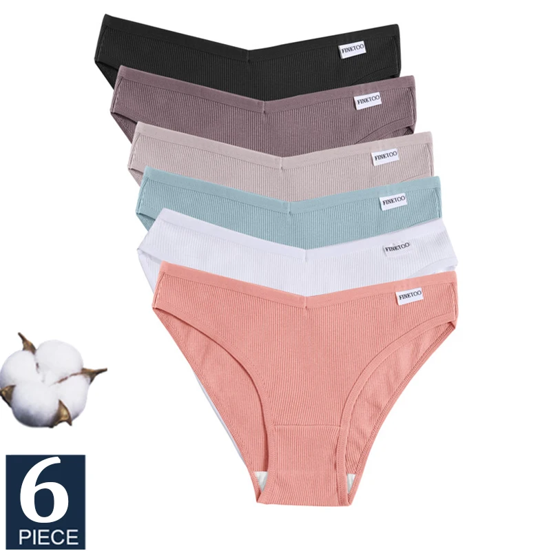 FINETOO 6 Teile/satz Frauen Höschen Baumwolle Tiefe V Taille Weibliche Unterwäsche M-4XL Frau Kurze Baumwolle Panty Intime Unterhose Dessous