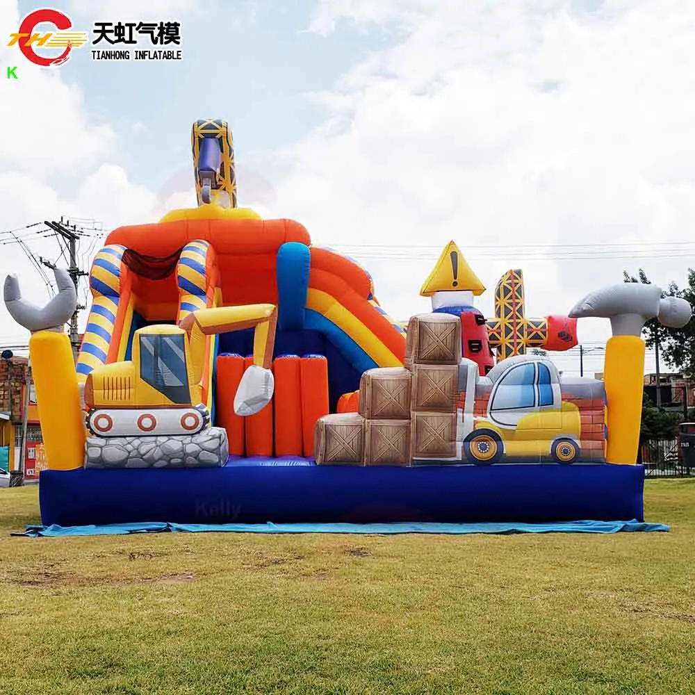 Maßgeschneiderter 5 x 5 m großer aufblasbarer Türsteher-Spielplatz mit Rutsche, kommerzielles Luft-Hüpfhaus-Schloss mit Gebläse