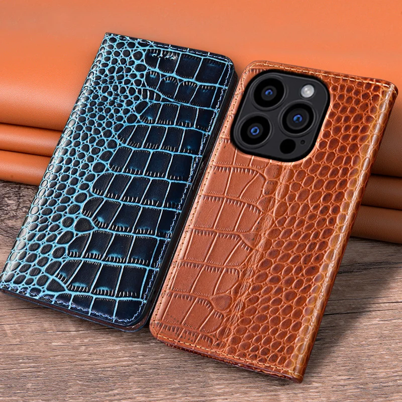 

Флип-чехол для APPLE iPhone 14, 15, 16, 16e Pro Max Plus, натуральная кожа, магнитный чехол, чехол-кошелек из воловьей кожи с крокодиловым узором