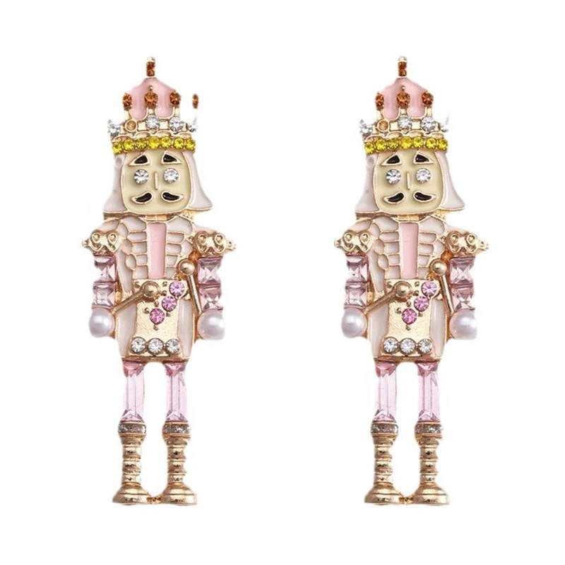 girlgo Bohemia Christmas Enamel Rhinestone Nutcracker Earrings Fashion Holiday Earrings Perfect for Christmas Gifts