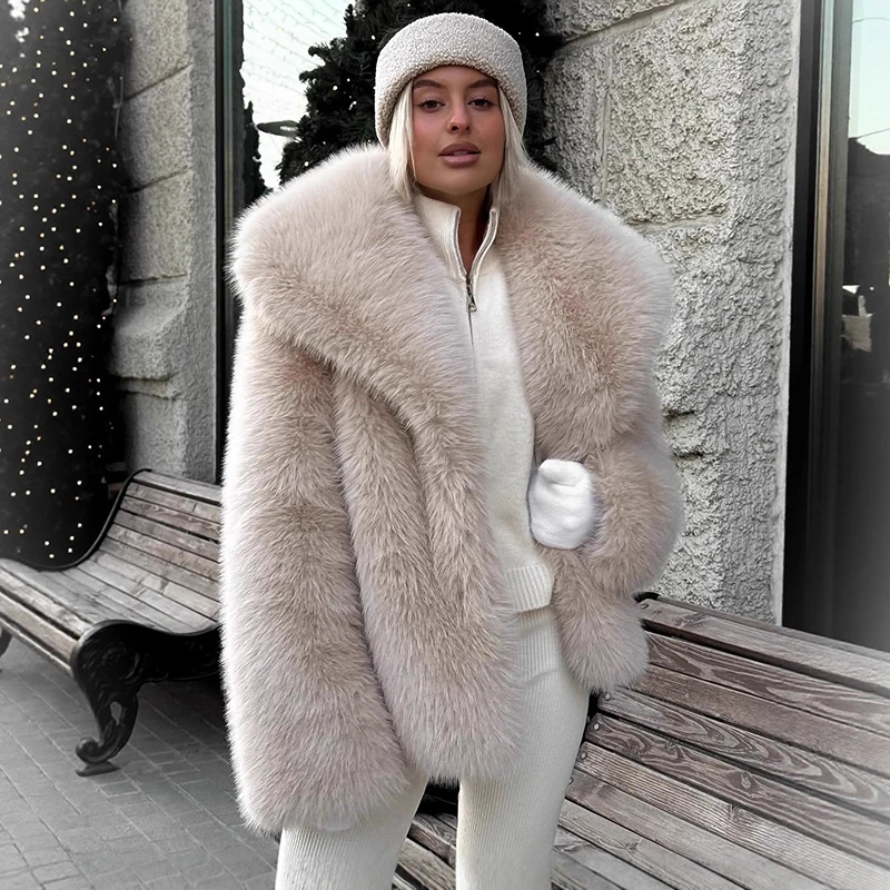 เสื้อโค้ทขนเฟอร์เทียม Tornova สำหรับฤดูใบไม้ร่วงและฤดูหนาว ปกใหญ่ หรูหรา สไตล์สตรีทแวร์ สีพื้น รุ่นใหม่ปี 2025 เสื้อแจ็คเก็ตหนาสำหรับผู้หญิง