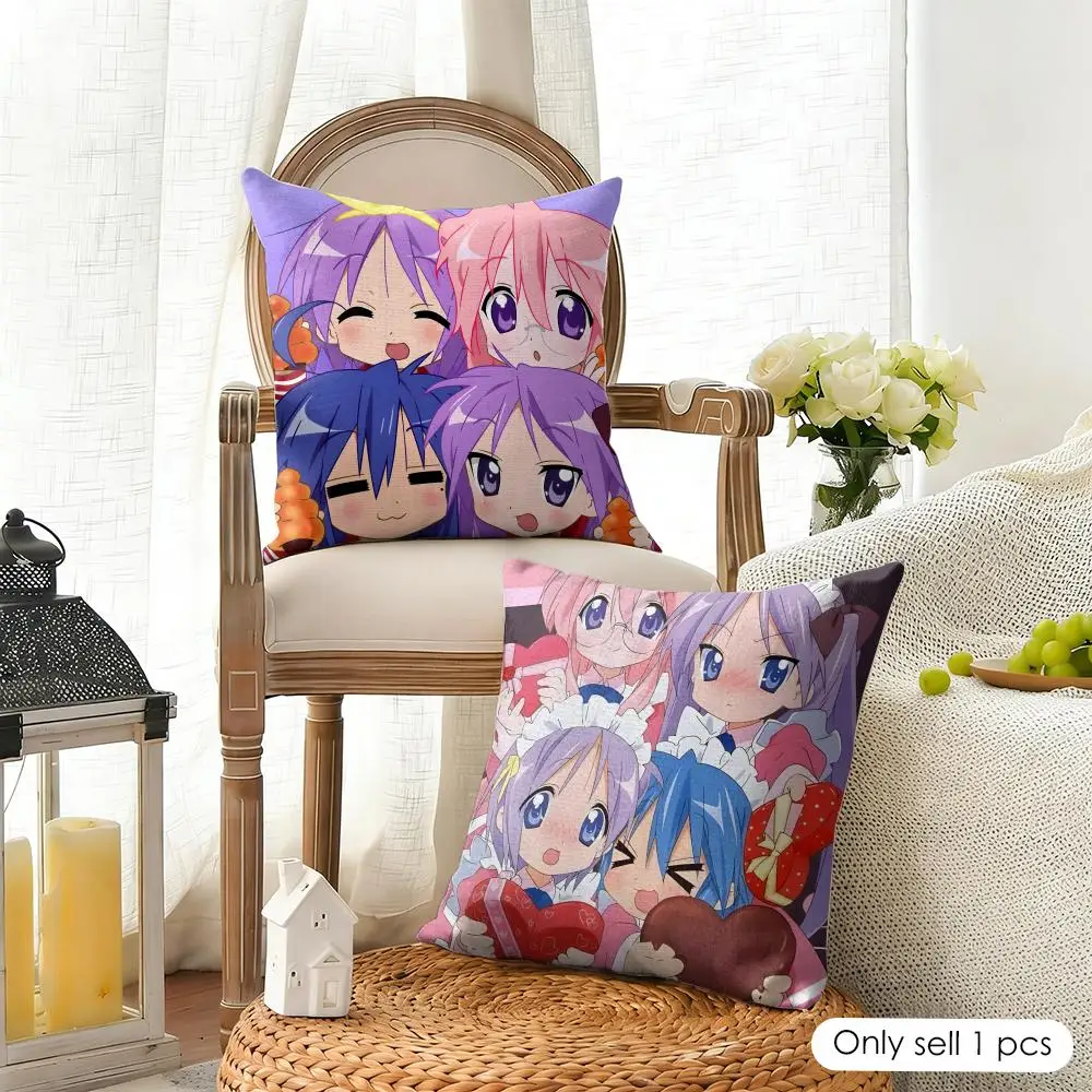 Japanese Anime L-Lucky Star Cushion Cover Organic Linen Square Pillow Case Durable Non-Allergenic And Kind To Skin