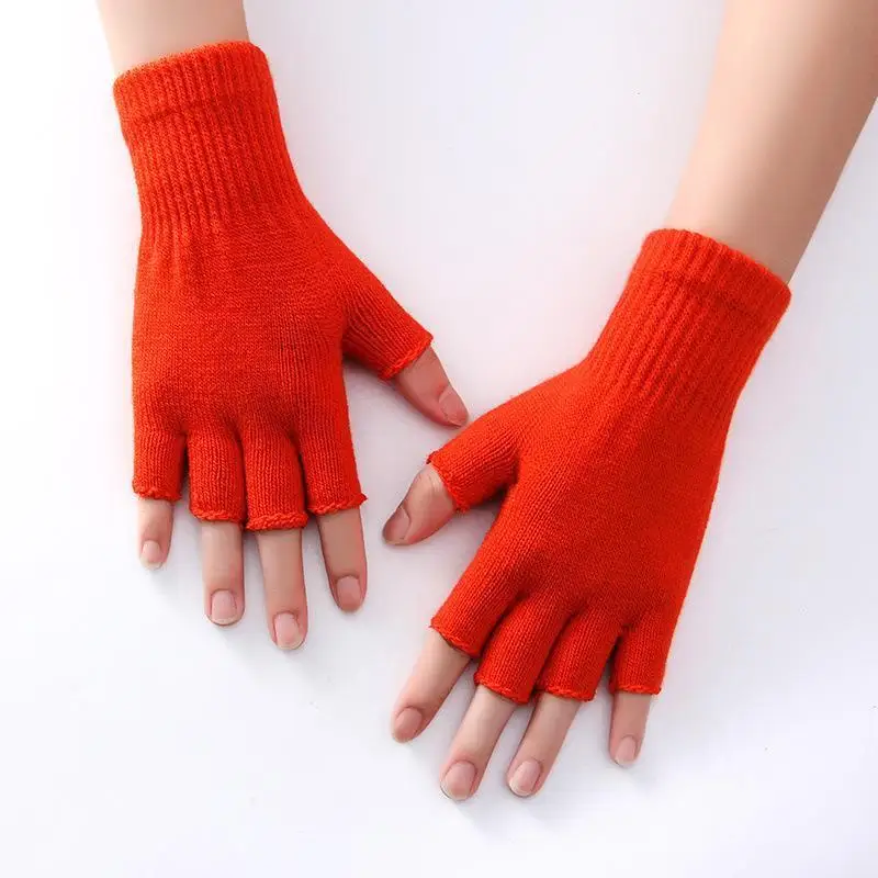 Women Men Cashmere Half Finger Gloves Woolen Knitted Wrist Mittens Winter Warm Outdoor Cycling Stretch Fingerless Gloves Unisex