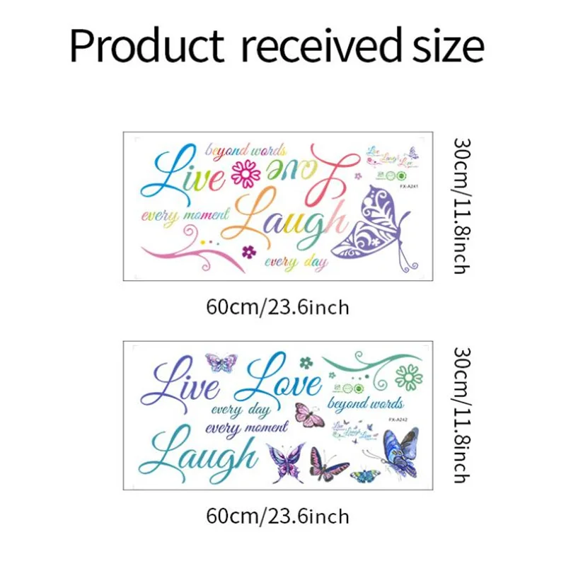 1PCS Removable Colorful English LIVE LAUGH LOVE Butterfly Wall Sticker For Bedroom Self Adhesive Home Decoration 30*60CM