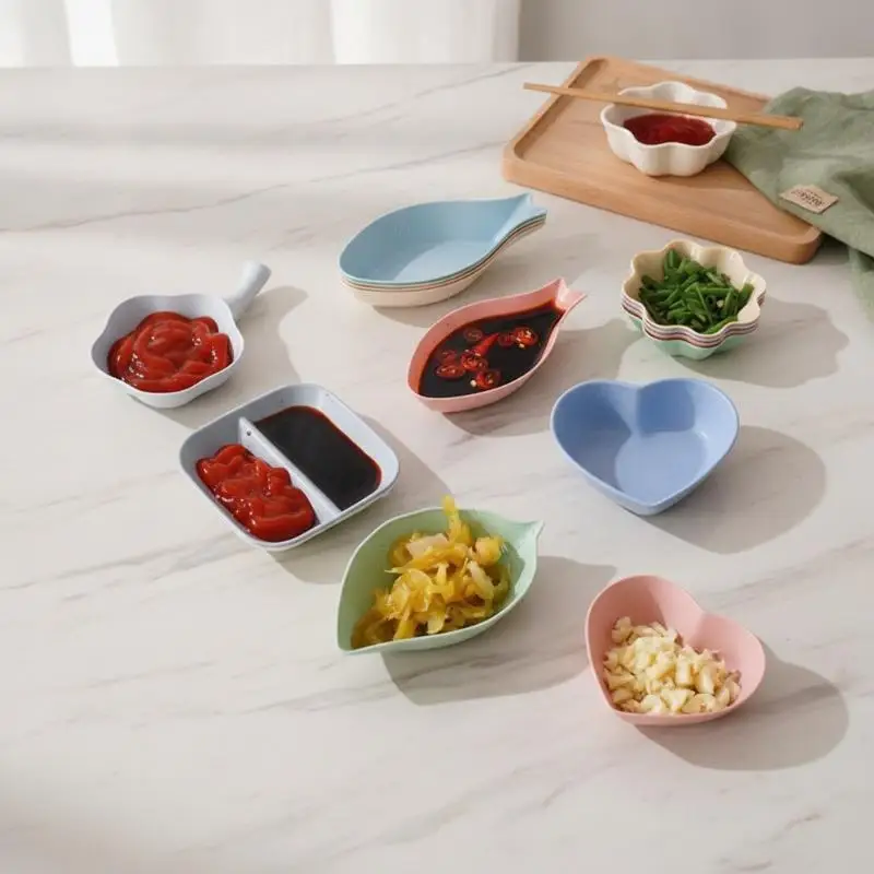Cute Shaped Wheat Straw Small Snack Plates 3 6PCS Household Dipping Dishes Kitchen Tableware Supply