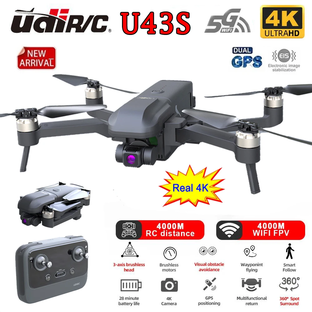 UDIRC U43S 5G WIFI Professional RC Quadcopter With Real 4K EIS Camera GPS Drone Foldable 3-Axis Stabilized Gimbal VS F11S 4K Pro