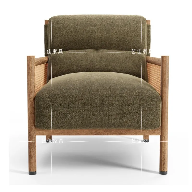 CX Solid Wood Single Sofa Chair Modern Chinese Rattan Leisure Chair