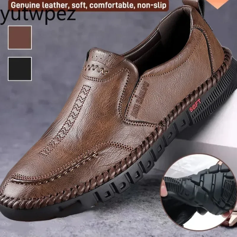 Official Board-Shoes Men's Hand Stitched Genuine Leather Slip on Shoes Business Formal Occasion Wedding Party Footwear Leisure