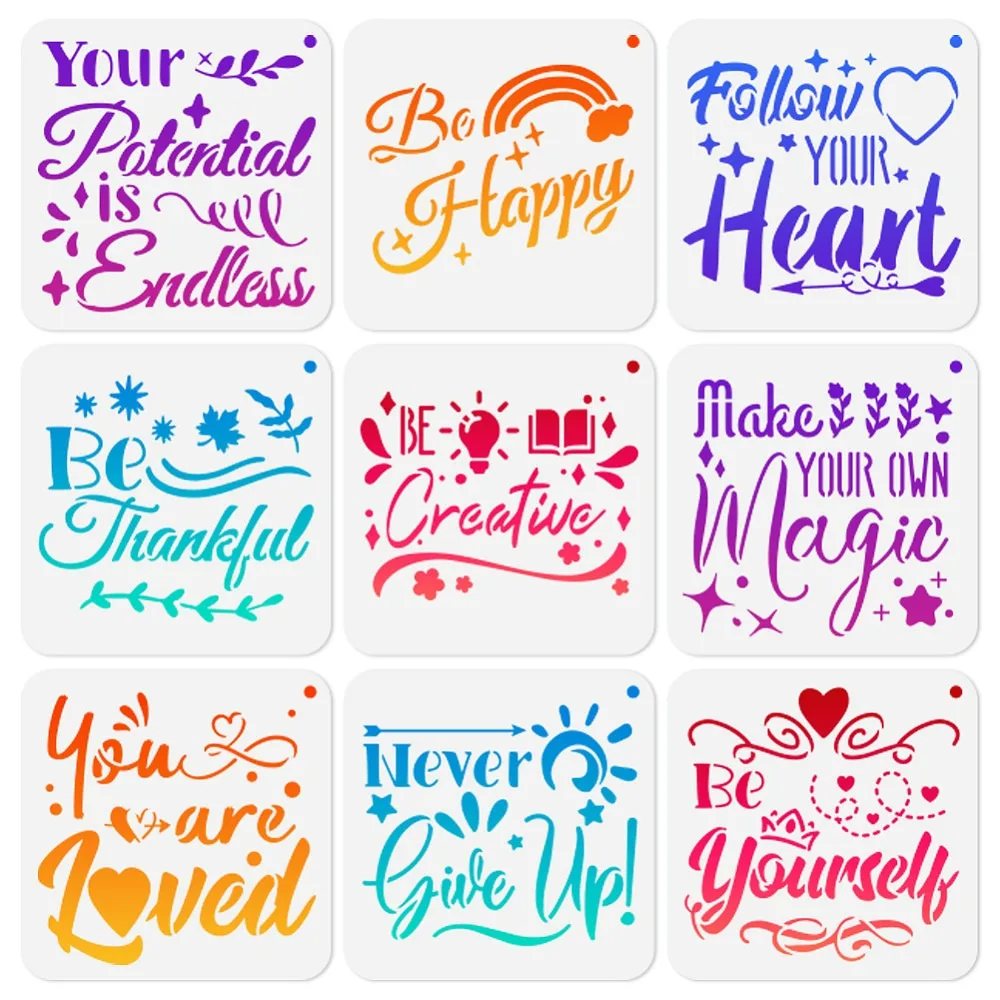 9Pcs Motivational Phrases Stencils for Painting 7.9