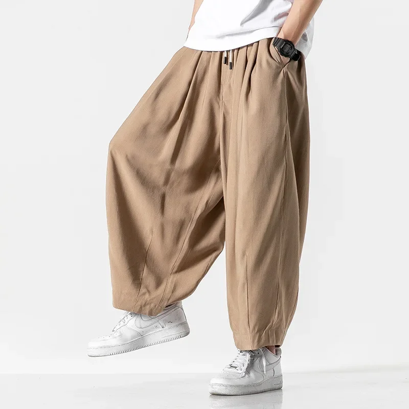 2024 Spring/Summer New Chinese Style Cotton Hemp Men's Casual Harun Pants Fashion Retro Large Cotton Hemp Radish Pants Men's