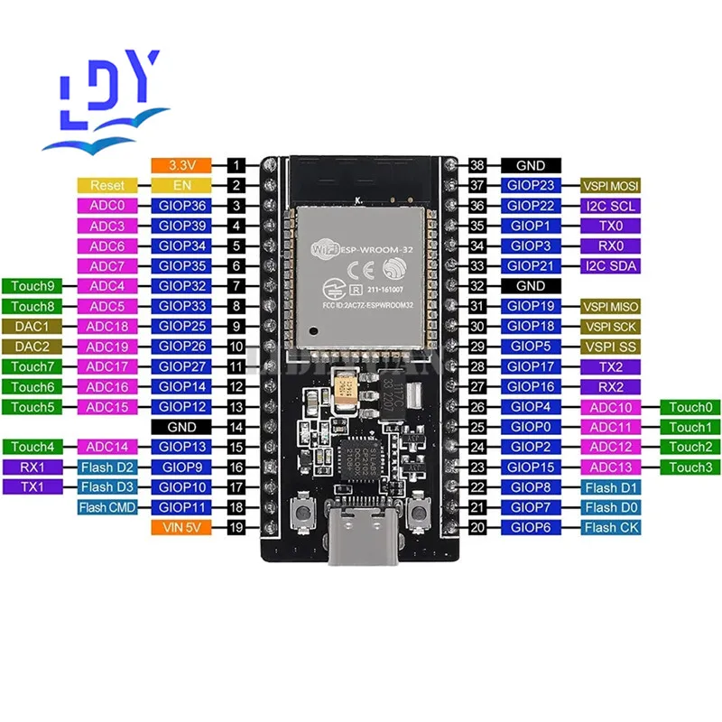 Imagem -03 - Placa de Desenvolvimento tipo c Esp32 Esp-wroom32 Cp2102 24 Ghz 24 Ghz 1pc 38 Pinos