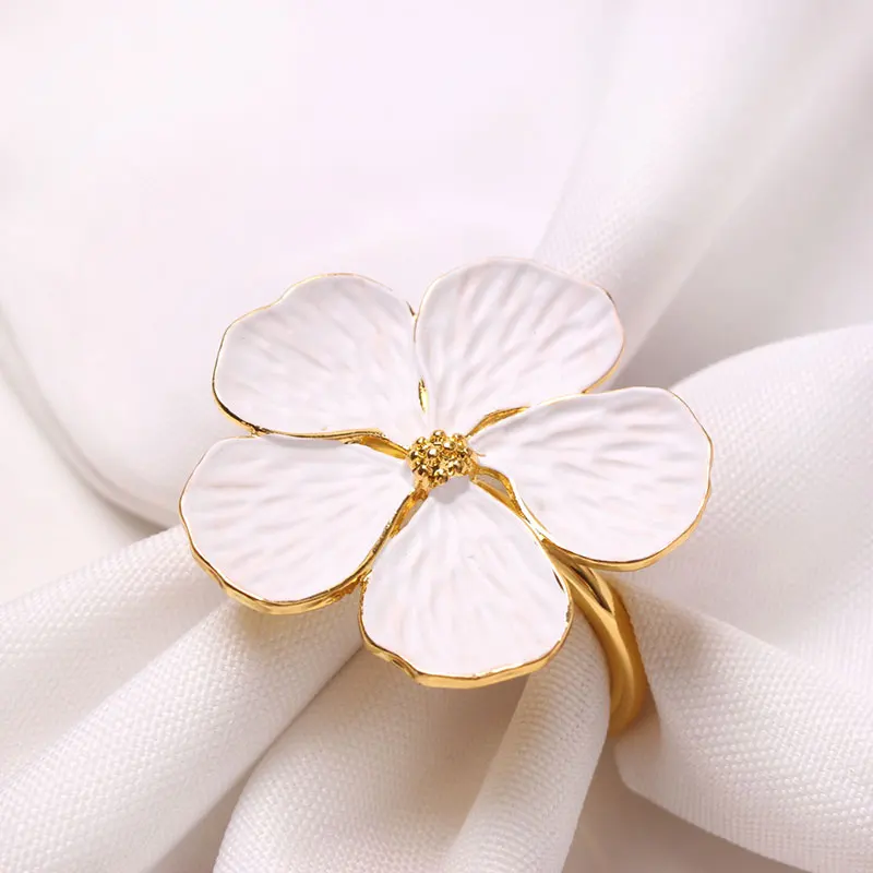 New Painted White Flower Napkin Ring White Oil Flower Botanical Napkin Ring Buckle Five Petal Flower Plum Flower Napkin Ring