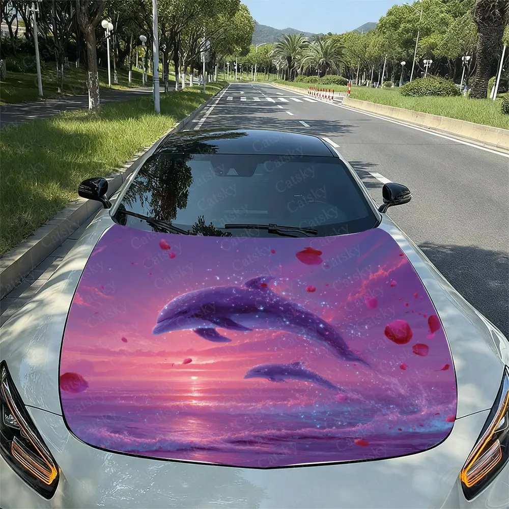 

Dreamy Dolphin Car Hood Stickers, Easy To Remove And Durable Car Parts, PVC Material Hood Stickers, Self-adhesive Waterproof, Ca