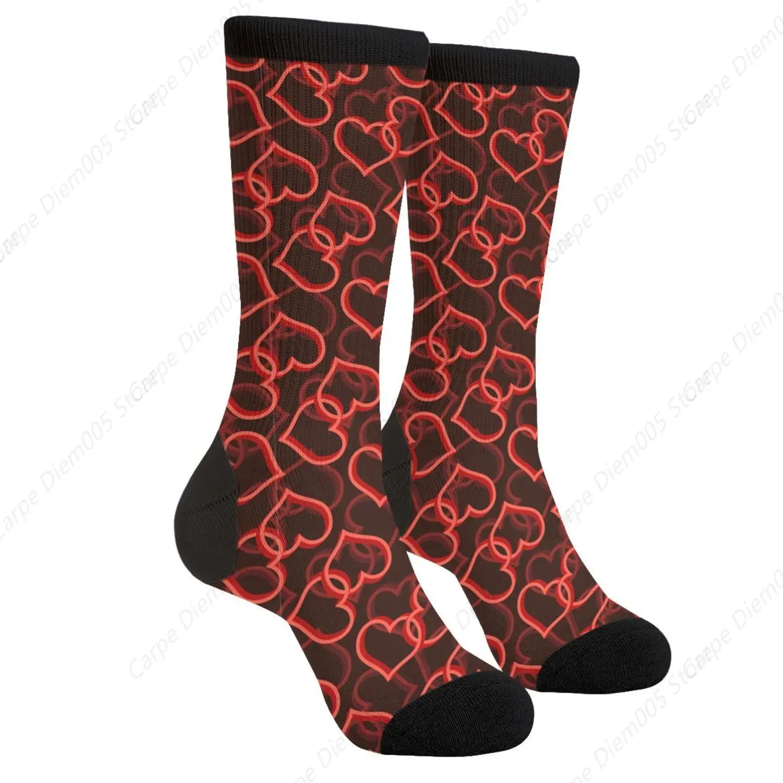 Red Two Heart Hearts Valentine Valentines Valentine'S Day Unisex Casual Funny Crew Socks Gifts For Men Women