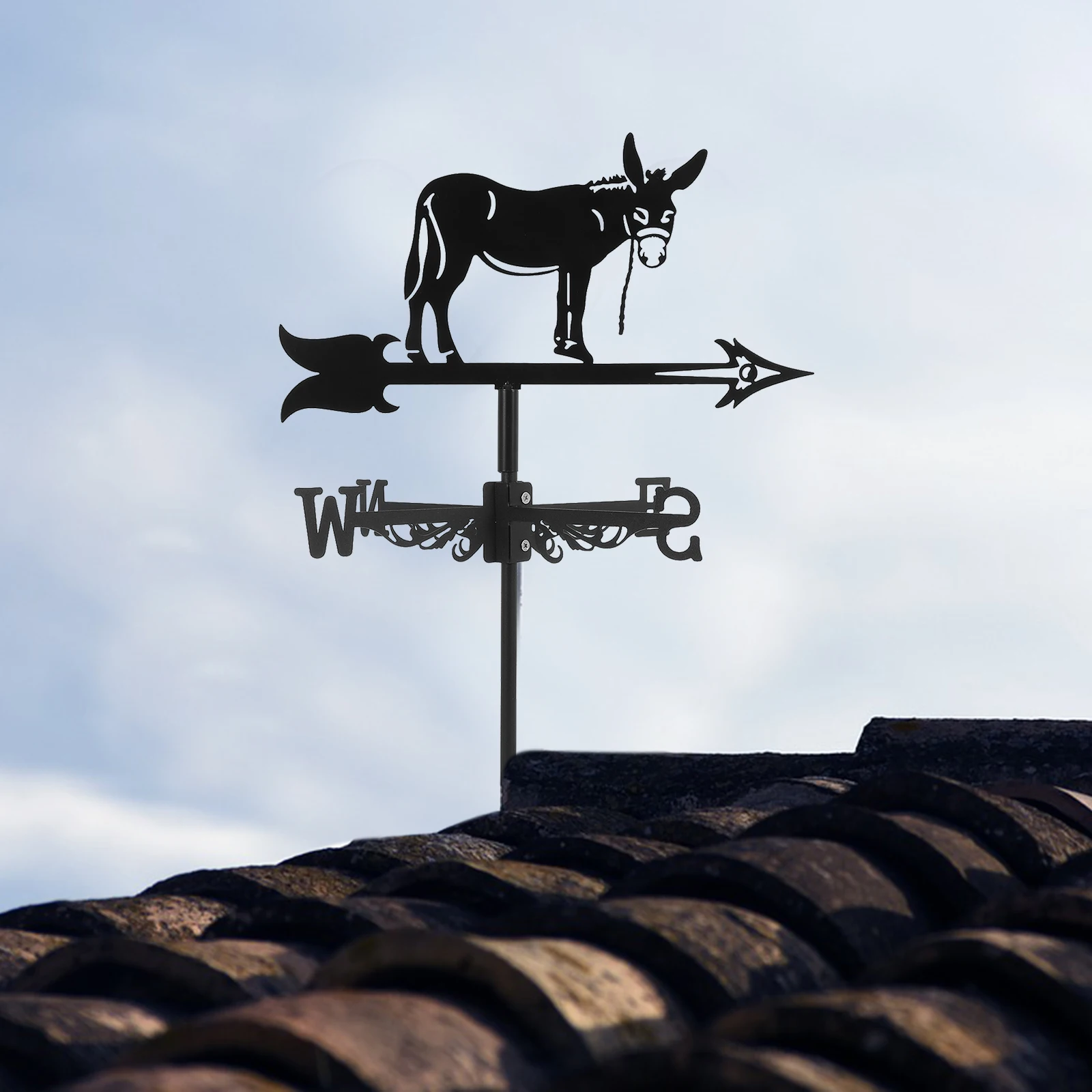

1pc Iron Donkey Roof Garden Decor Weather Vane Direction Sign Metal Lawn Ornament Direction Wind Vane Outdoor Statue