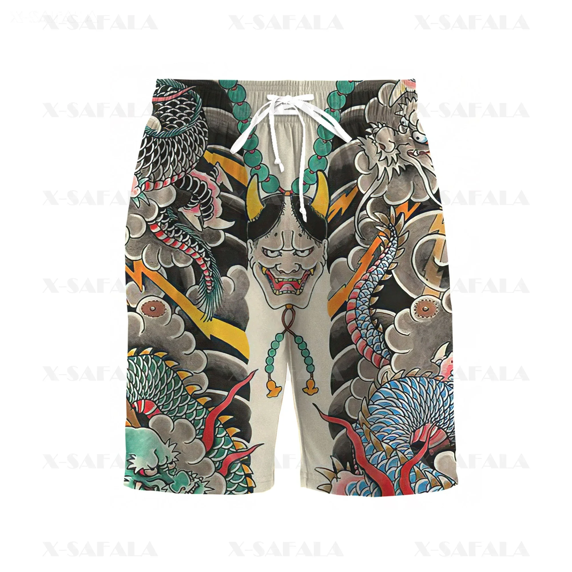 Japanische Kunst Samurai Maske 3D-Druck Herren Boards horts Shorts Unisex elastische Taille Shorts Sommer Strand Harajuku lässig Kordelzug-5