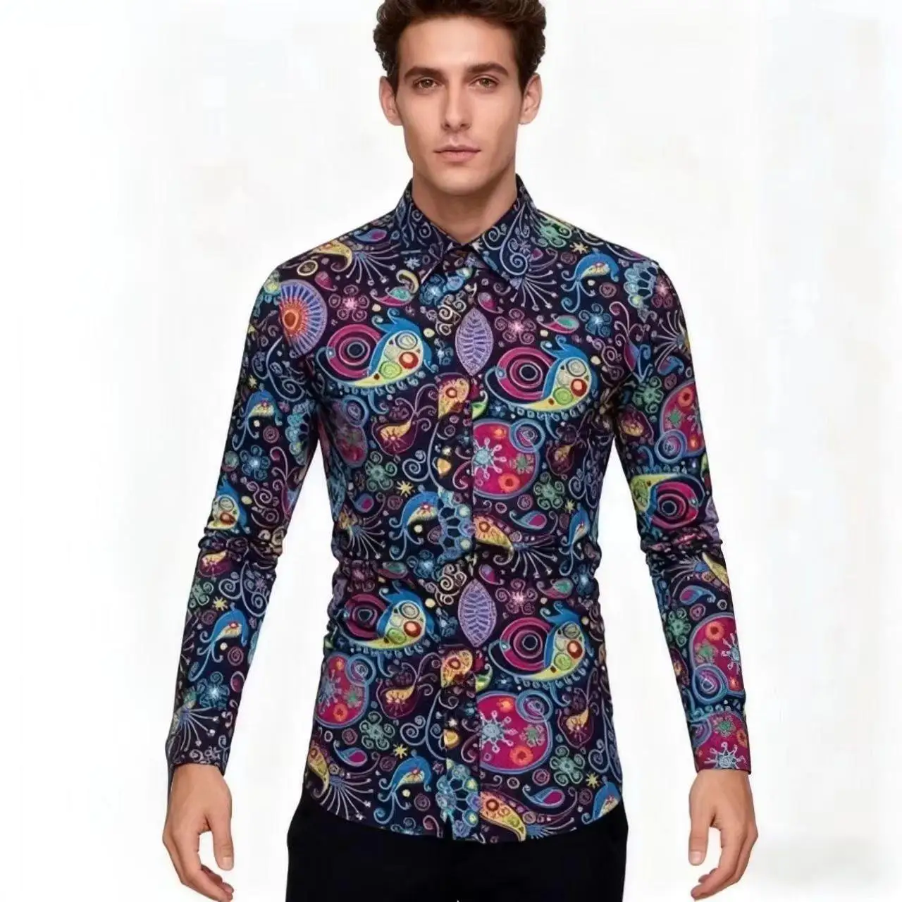 

Floral Print Disco Men's Suit Long Sleeve Party Dance Shirt British Style Casual Floral Shirt for Women Inner Wear Summer 2015