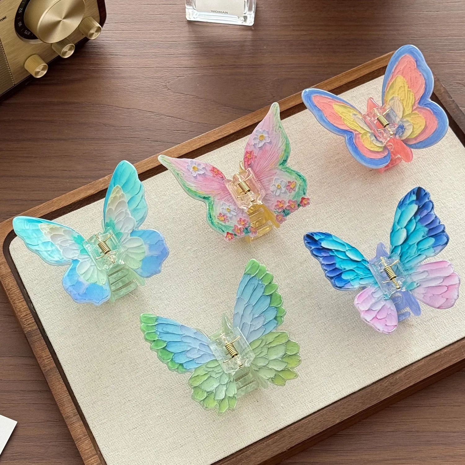 Niche Design Fashion Color Dopamine-Printed Butterfly Hair Clip Unique Charm Acetate Shark Clip Hair Accessories For Woman Girl