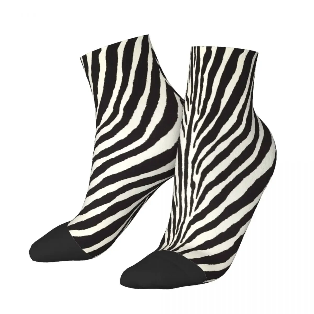 Down Zebra Black White Pattern Texture Painting Ankle Socks Male Mens Women Winter Stockings Printed