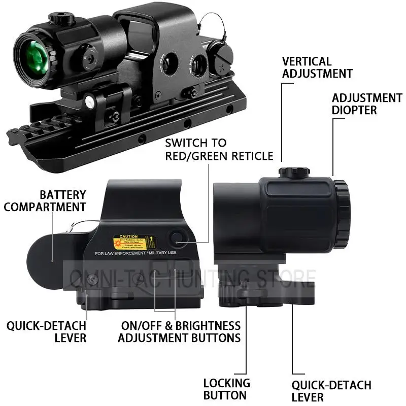 التكتيكية G33 G43 3X المكبر نطاق البصر للطي الجانب الوجه G45 5X المكبرات ل 558 556 553 المجسم منعكس ريد دوت مشاهد
