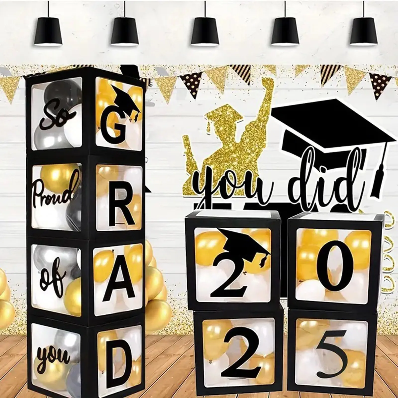 

4pcs/Set Graduation Party Theme Decor Transparent Letter Box Balloons Boxes Grad 2025 New Congratulation Graduation Party Decor