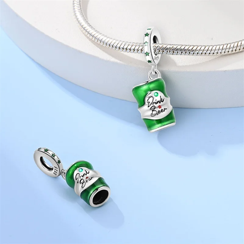 925 Sterling silve Juice Bottle Cup Coffee Bean Series Charm Fit 4mm aperture Bracelet Charm Bead Necklace Diy Women Jewelry