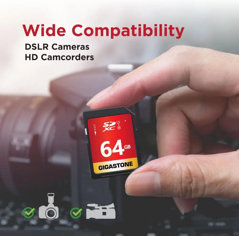 64GB SD Card 5-Pack UHS-I U1 Class 10 High Speed for Full HD Video Canon Olympus Digital Cameras with Cases