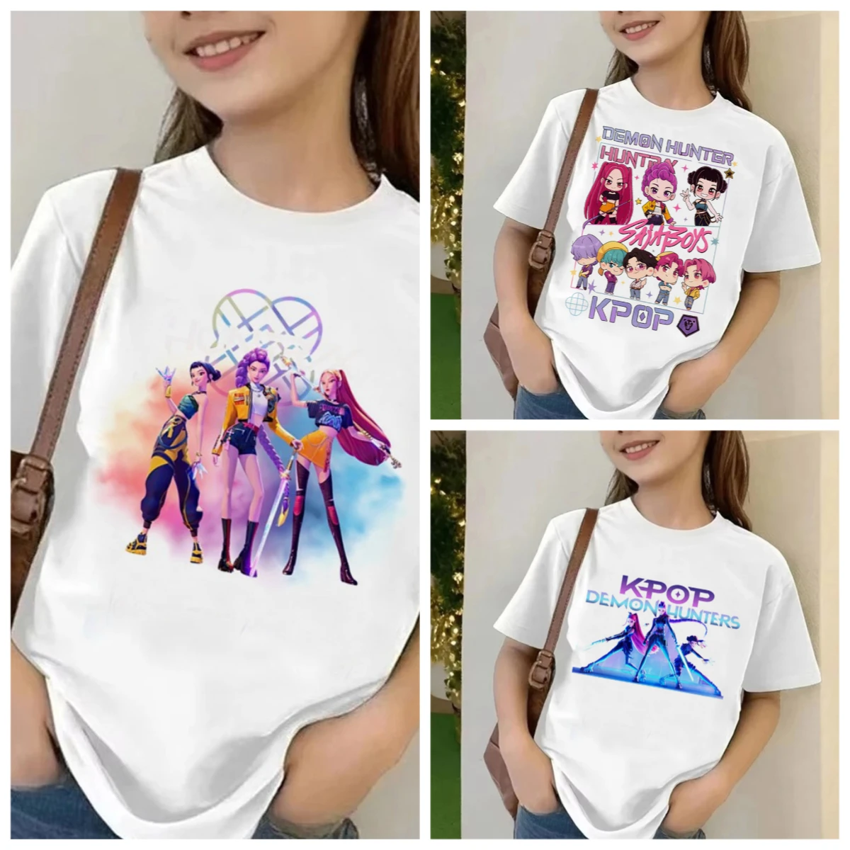 Camiseta de cazadores de demonios de la película KPop, camiseta de manga corta de verano para niños, camisetas holgadas informales con estampado con dibujo para niñas y niños