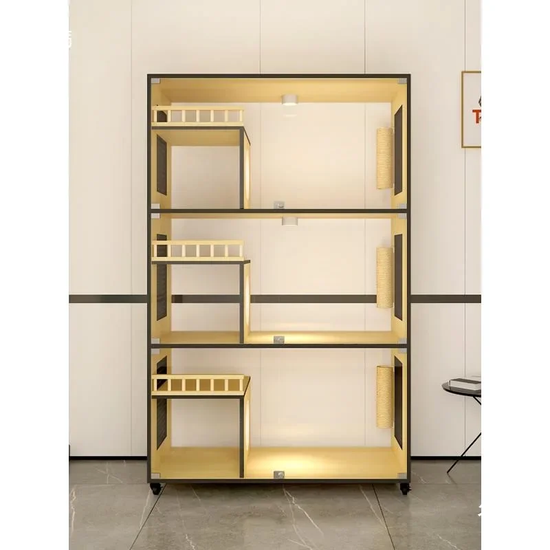 Pet store display cabinet double-sided glass solid wood cat cage breeding cabinet pet foster cage household three-layer