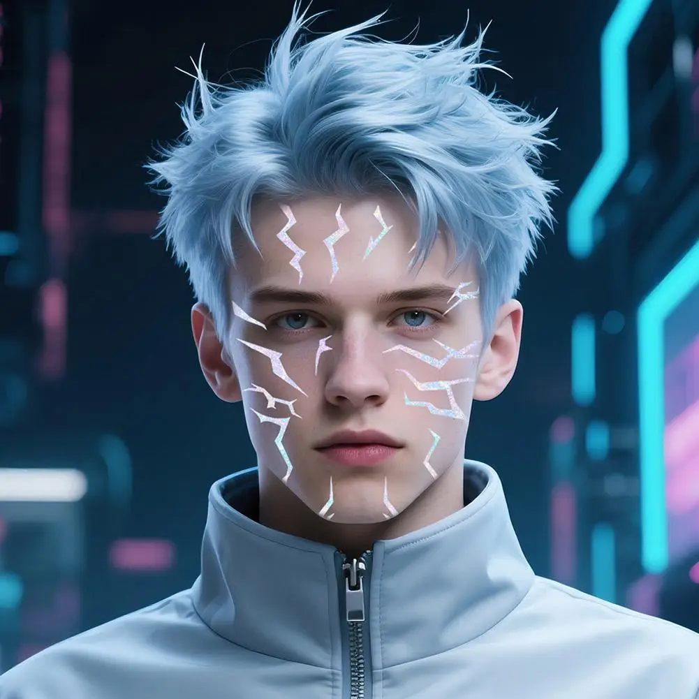 K-Pop Demon Hunters الوشم المؤقت الأرجواني البرق ماكياج جريئة للعب الأدوار تأثيري ملصقات فنية للوجه مقاومة للماء