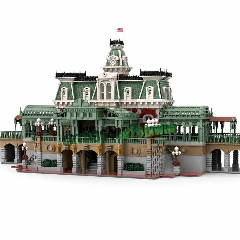 19596Parts Main Street Railroad Station MOC Architecture Model Custom Puzzle DIY Assembly Educational Toy Gift Collection Bricks