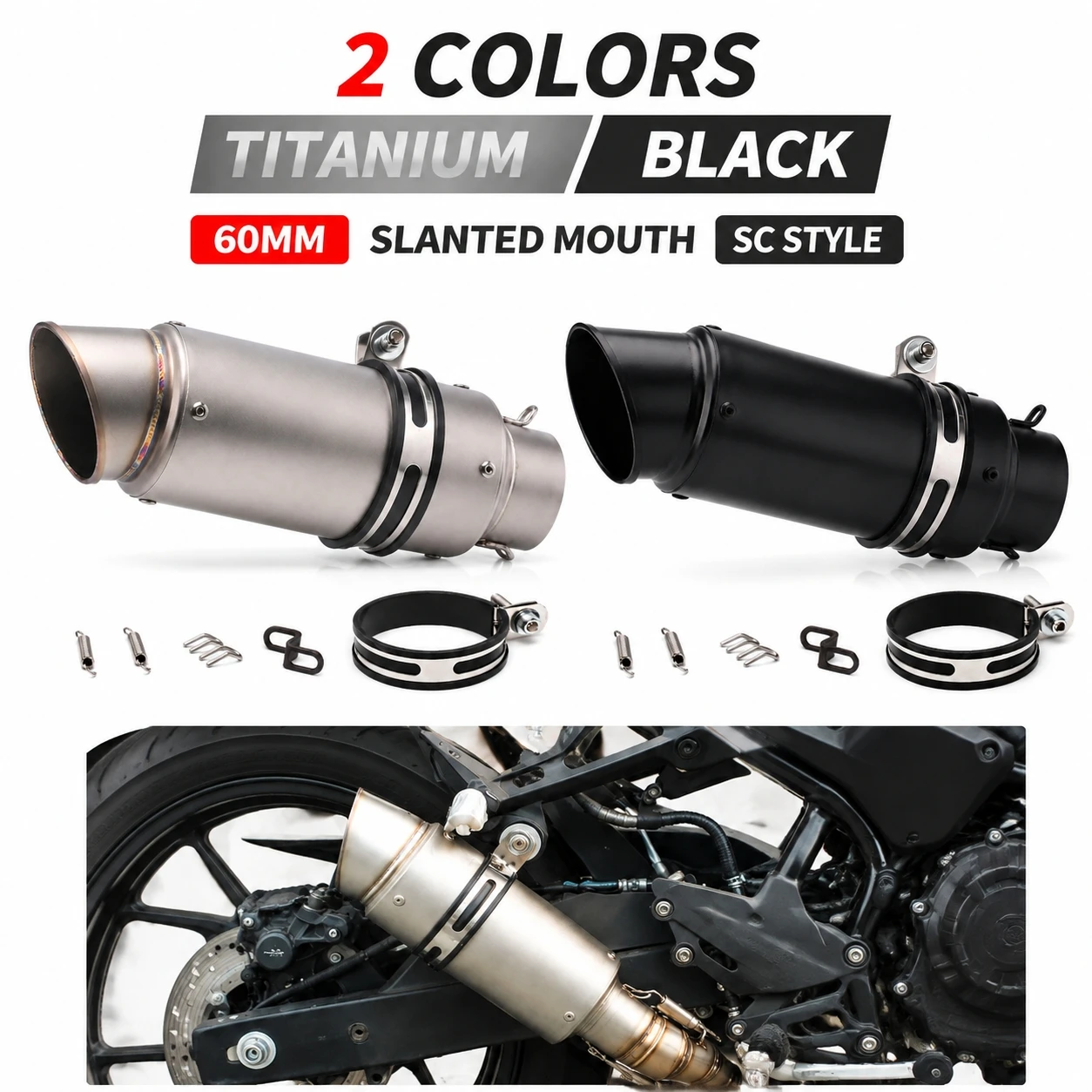 60mm Slant Outlet Straight through Motorcycle Exhaust Pipe Racing Cannon Tail Pipe for Yamaha Kawasaki Horizon Large Displacemen