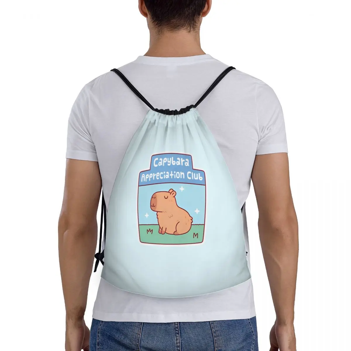 かわいいカピバラ感謝クラブ巾着バックパックスポーツジムバッグストリングサックパックヨガ用