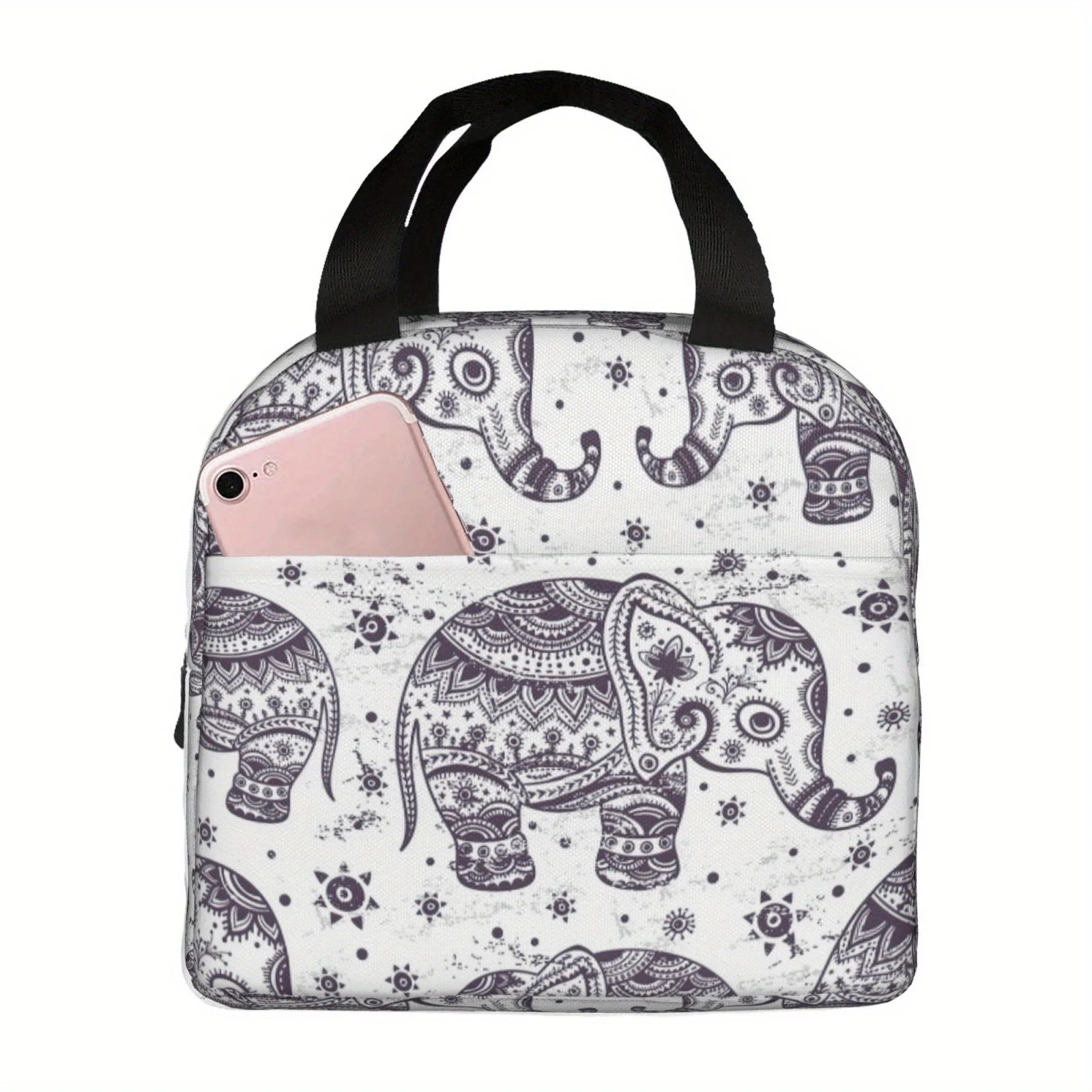

1pc Boho style elephant Portable reusable cold chain bag, insulated lunch bag, suitable for camping, picnics, beach must-have