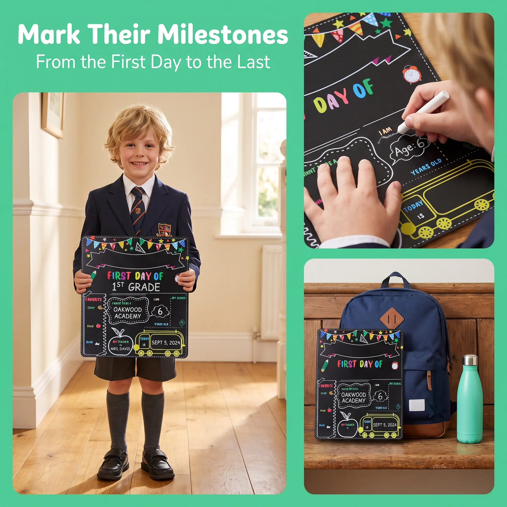 2Pcs School Double Sided Blackboard Reusable Wood Board Back to School Supplies Preschool Kindergarten 1St Grade Photo Prop