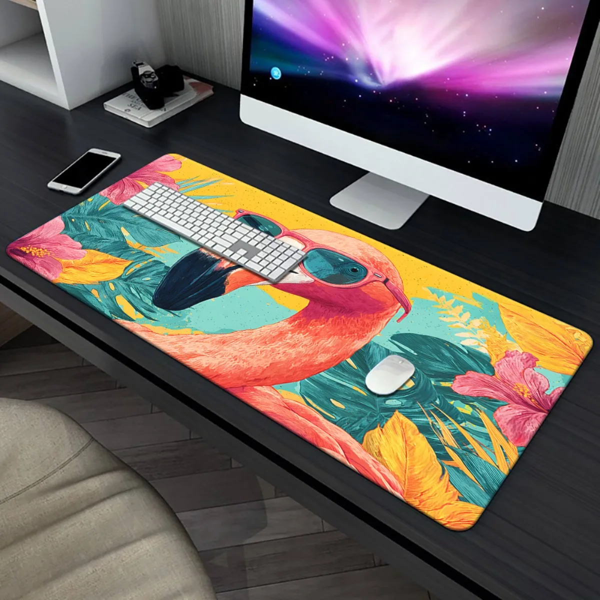 Cool Flamingo Wearing Sunglasses Desk Pad Rubber Non-Slip XXL Mouse Pad for Office Gaming