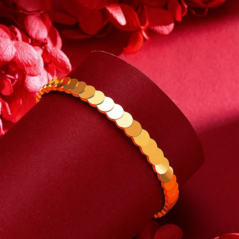 

24K AU9999 Real Gold Yellow Gold Fish Scale & Step Design Bracelet - High - Quality Jewelry