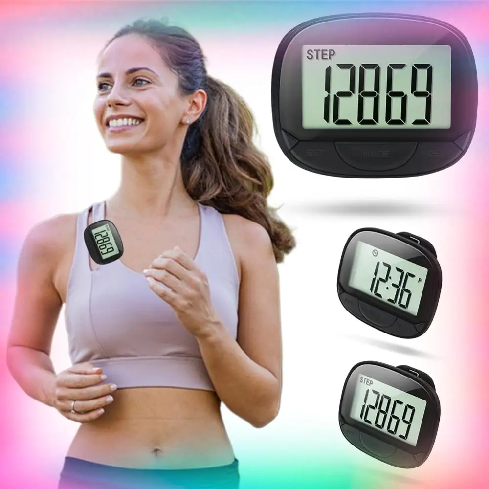 Podómetro con Clip, Contador de Pasos, Pantalla Digital, Rastreador de Pasos Simple, Pantalla Grande, Multifuncional para Adultos, Personas Mayores y Perros