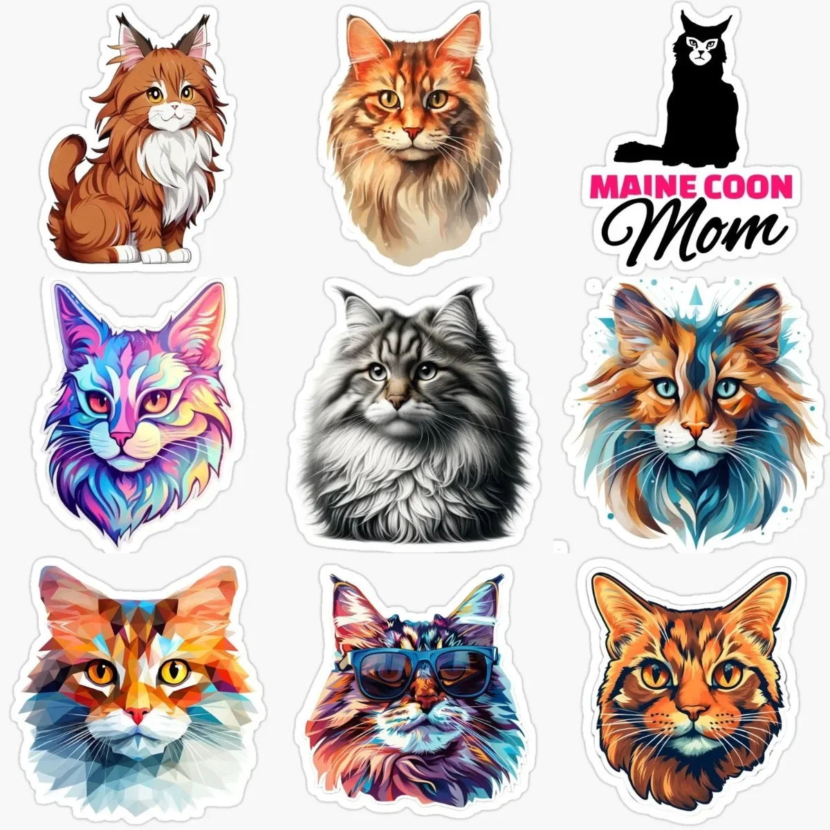 

Creative Maine Coon Cat Cute Pets Personalized PVC Stickers for Decorate Table Room Window Wall Car Bicycle Decal Accessories