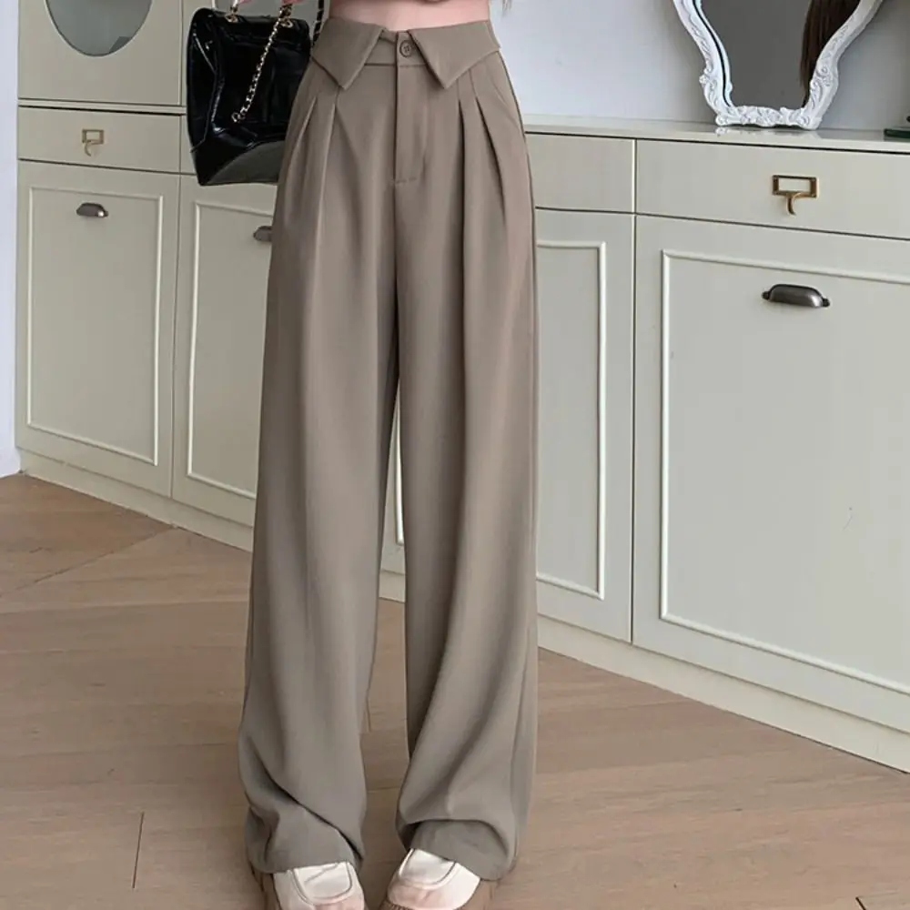 

Simple Loose Straight Leg Pants High Waist Workout Trousers Wide Leg Pants Autumn Drape Feeling Flip Up Suit Pants Streetwear