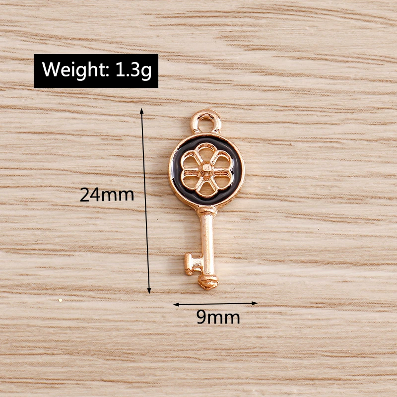 Tusember 20 Stück goldfarbene Emaille-Blumen-Schloss-Schlüssel-Anhänger für Schmuck, Ohrringe, Halsketten, DIY-Armbänder, Zubehör – Detail 1