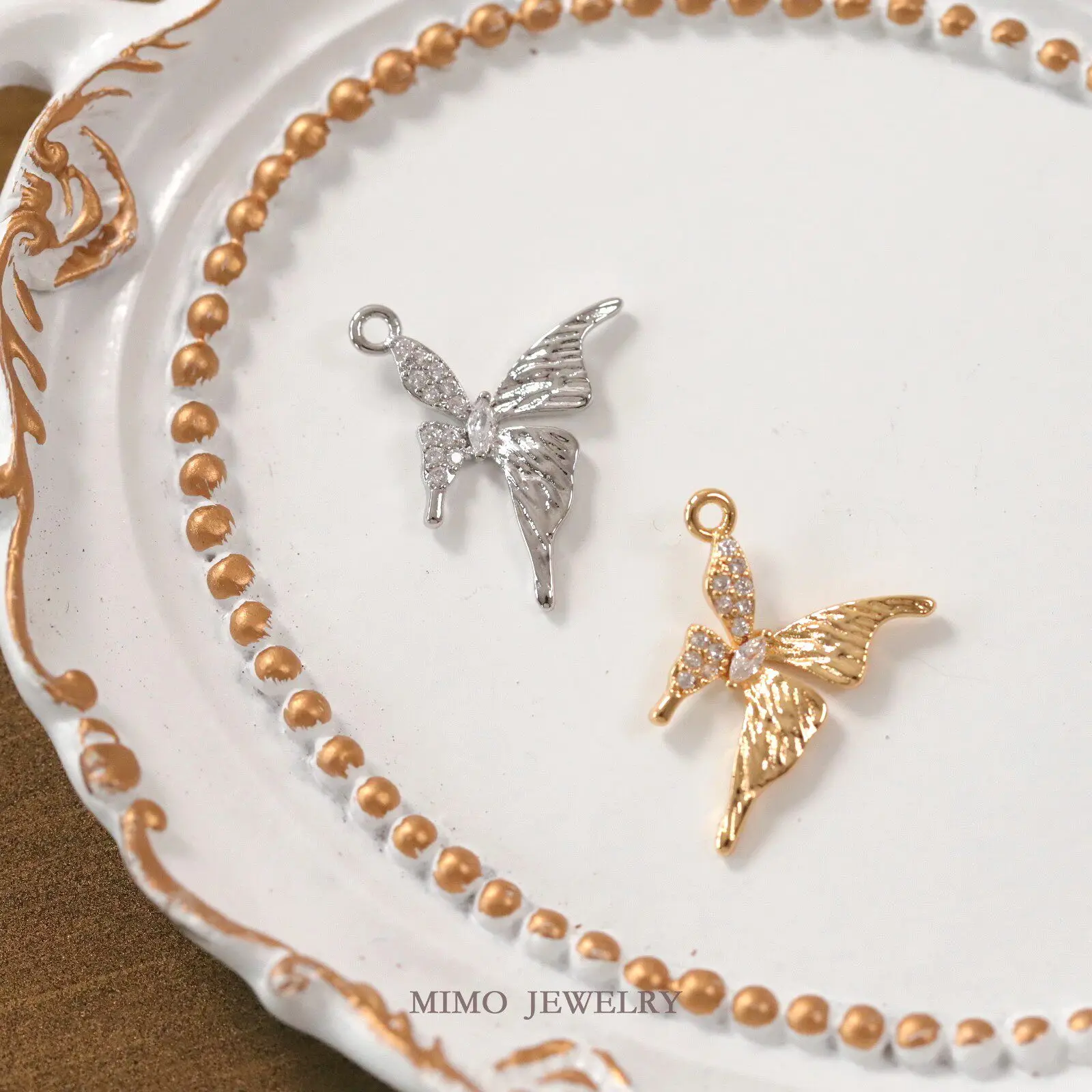 1pcs Copper-plated Gold Butterfly Zircon Charms Pendant For Jewelry Making DIY Necklace Bracelet Accessories Findings